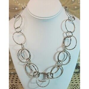 Silver Tone Linked Rings Necklace Graduated Sizes Single to Double Layers 24"